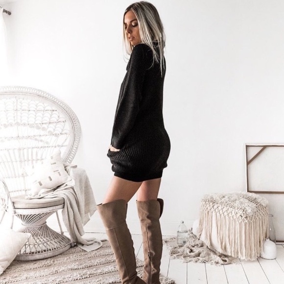 Cozy Cowl Neck Chunky Knit Sweater Dress w Pockets - Picture 3 of 5